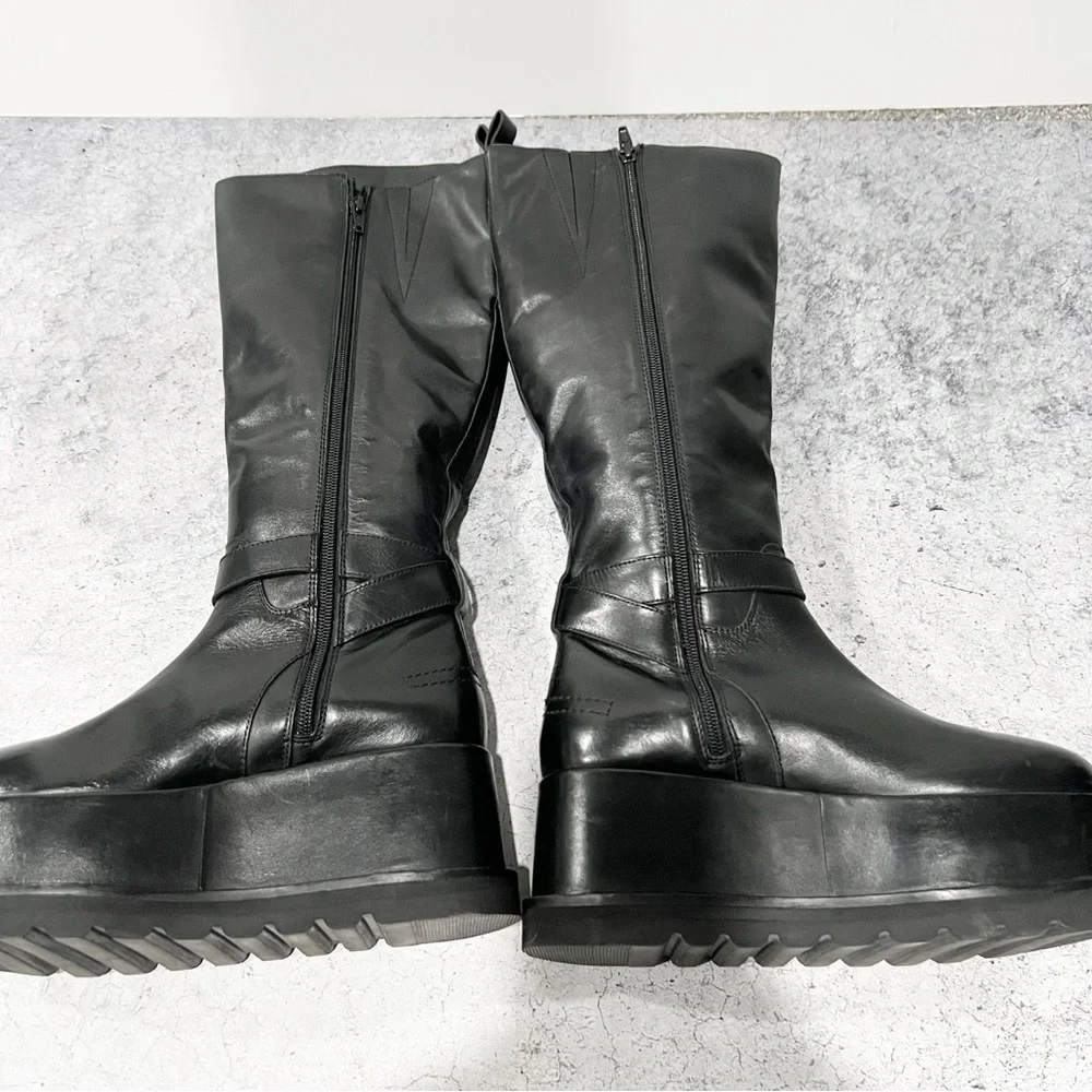 Free People Not for Riding Platform Tall Boots Black Leather Size 6.5 NEW